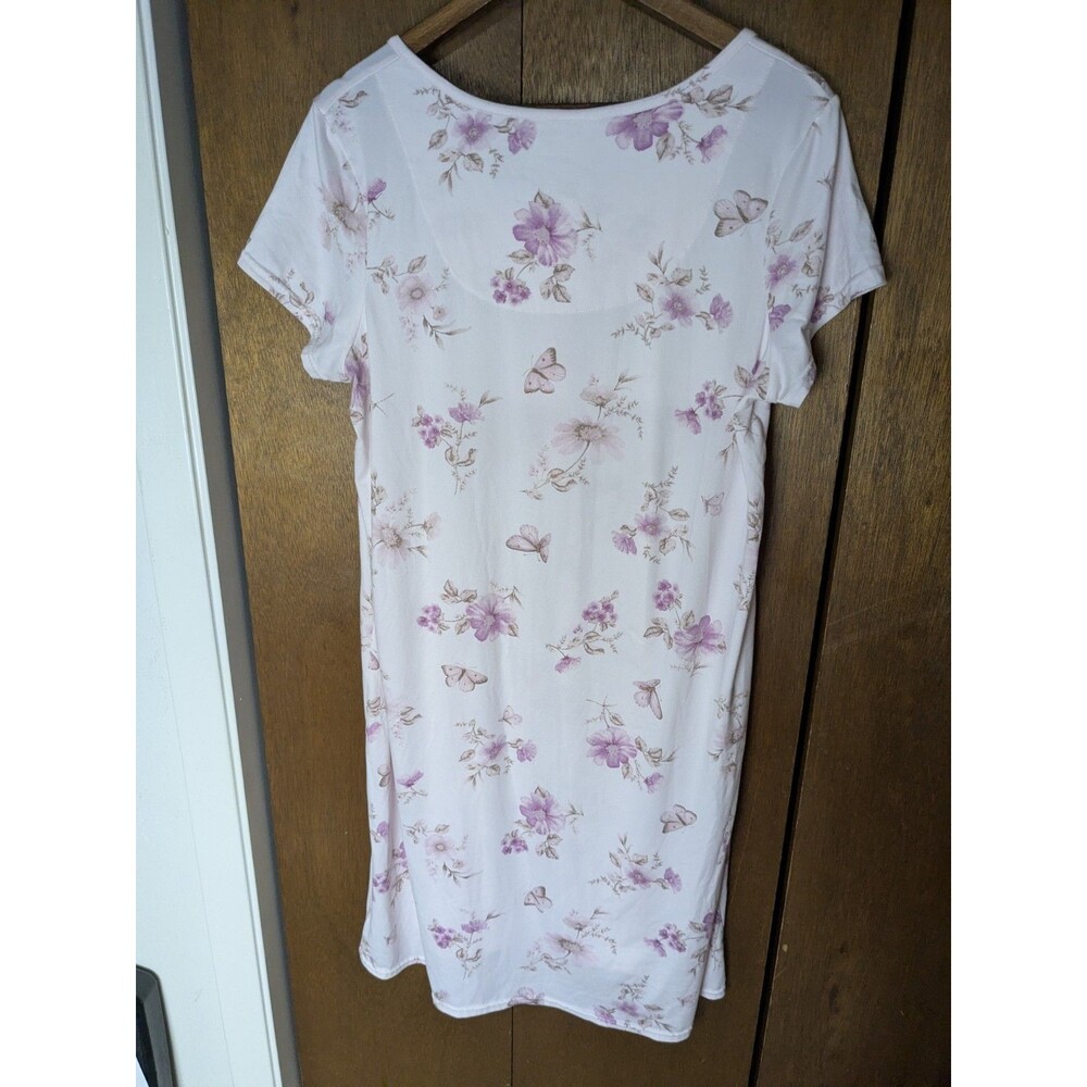 Medium LAURA ASHLEY PINK FLORAL Butterfly Super Soft KNIT NIGHT GOWN Womens - Picture 4 of 5